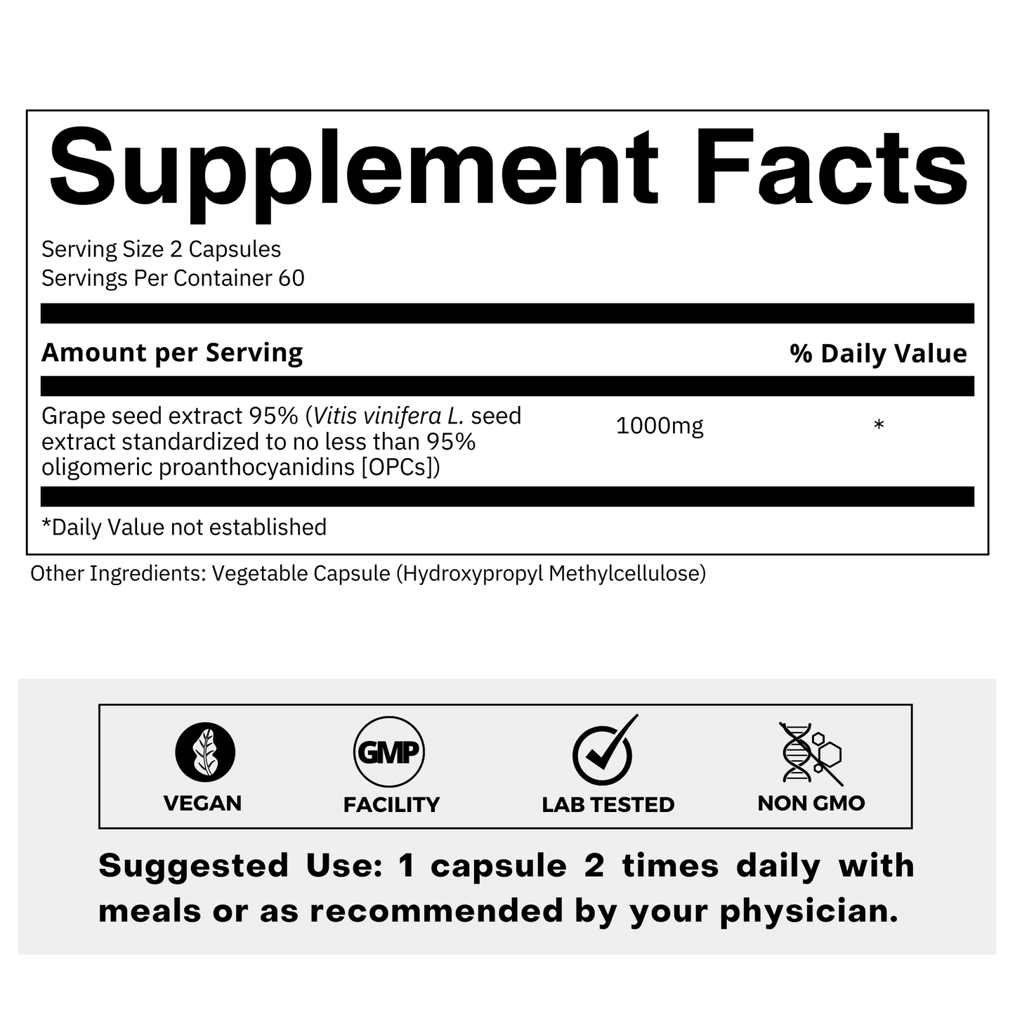 Grape Seed Extract 95% Supplement Facts