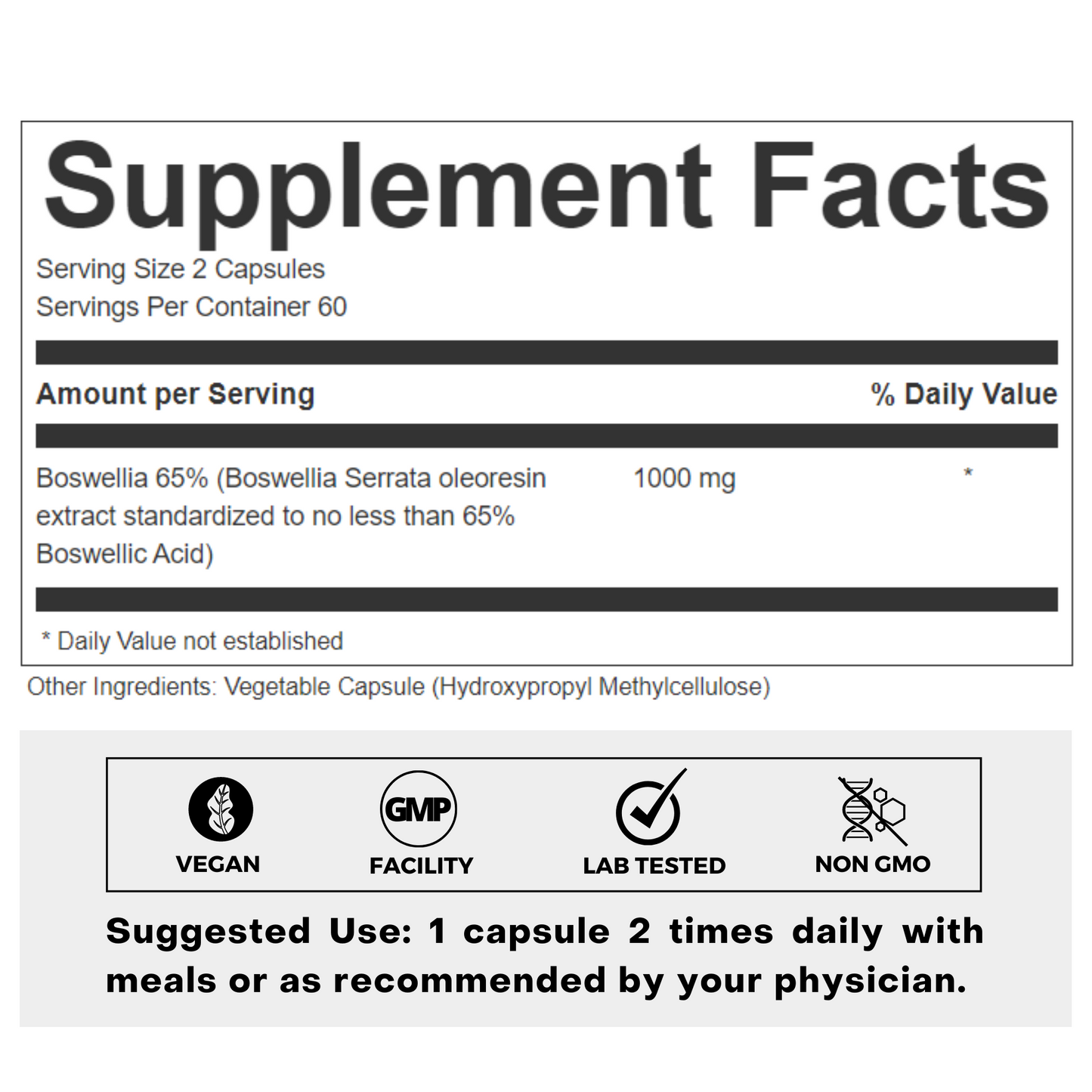 Boswellia 65% Vegan Supplement Facts