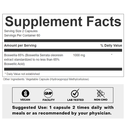 Boswellia 65% Vegan Supplement Facts